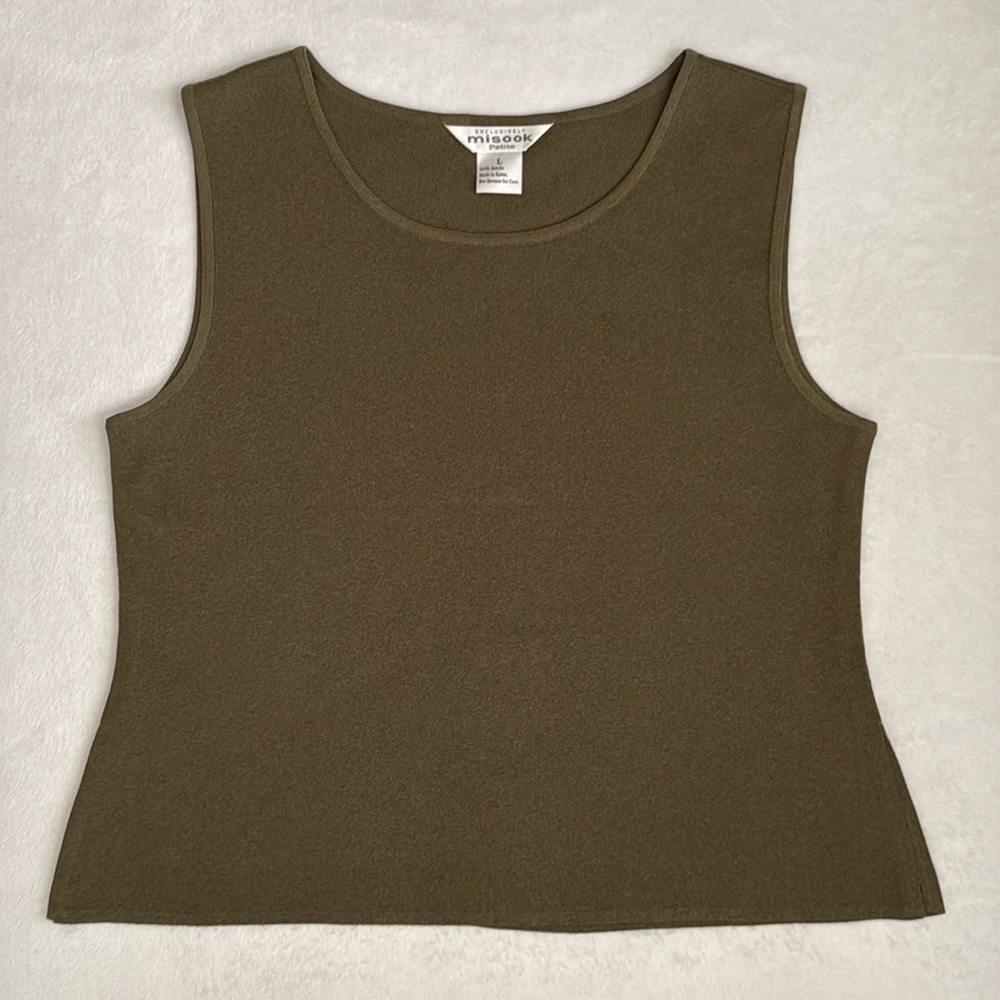 Exclusively Misook | Sleeveless Knit Shell Top Tank Green Petite (LP 12P - 14P)